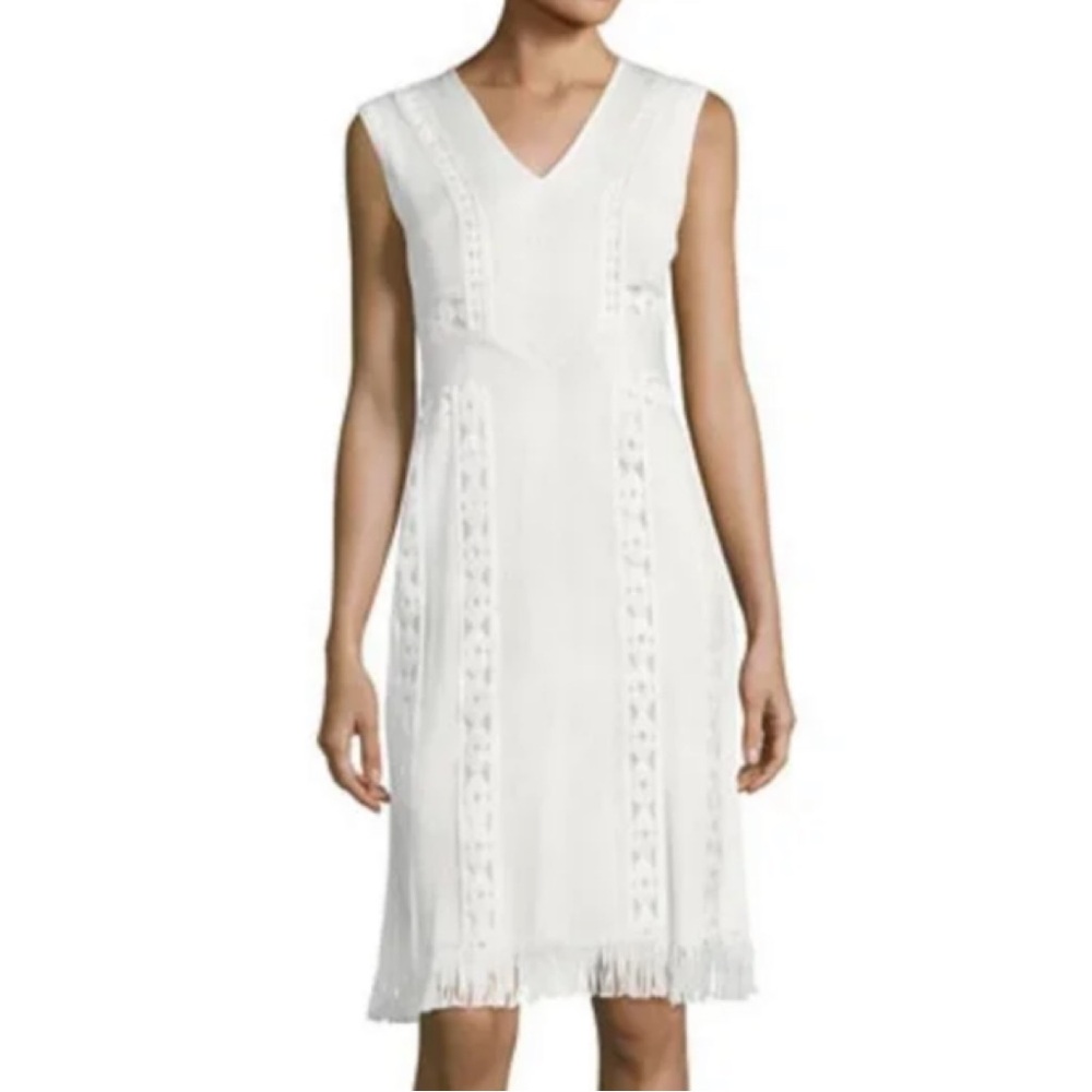Kobi Halperin Amani Fringe Hem Knit Dress in White Sz 6